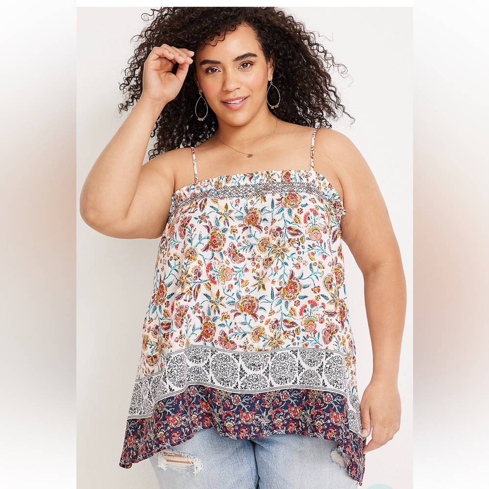 Maurices Mixed Print Blue & White Smocked Swing Camisole Tank Size 2X - Picture 12 of 12